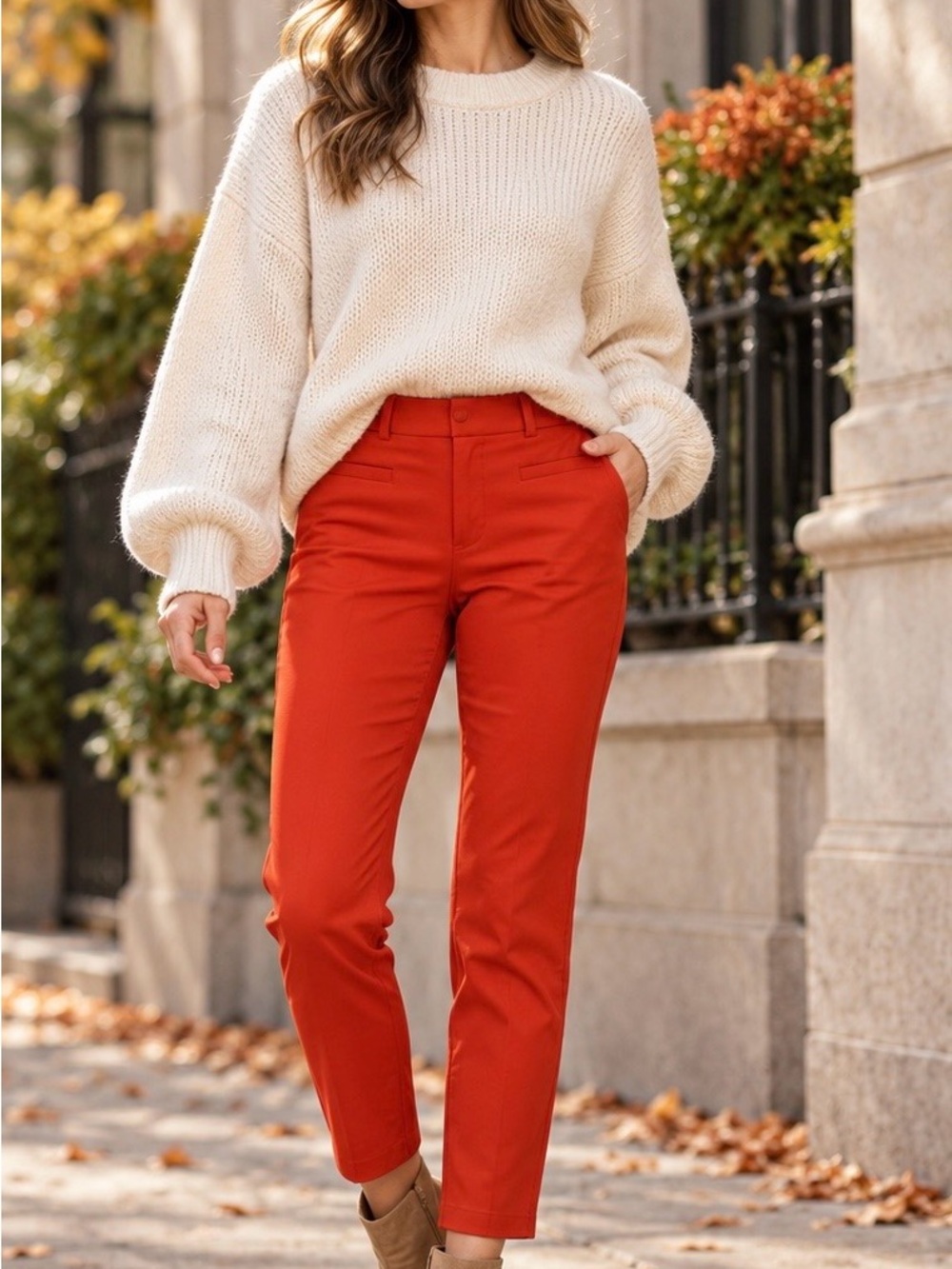 Banana Republic Factory Sloan Orange Slim Cropped Pants Petite 0 Crisp Fabric